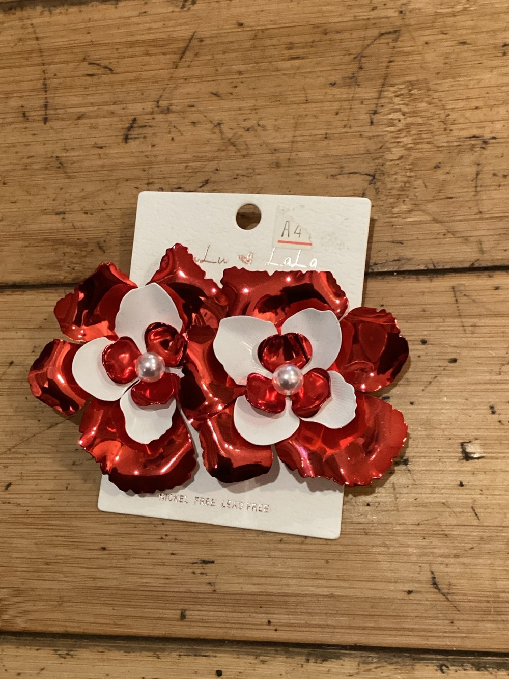 Red and White Floral Statement Earrings